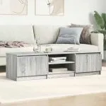 Comodă TV, gri sonoma, 140x40x35,5 cm, lemn prelucrat