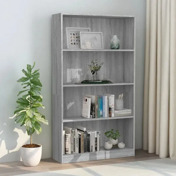 Bibliotecă cu 4 niveluri gri sonoma 80x24x142 cm lemn compozit