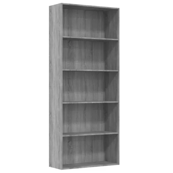 Bibliotecă 5 niveluri gri sonoma 80x30x189 cm lemn compozit