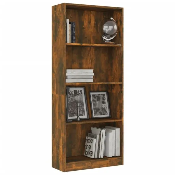 Bibliotecă 4 niveluri stejar fumuriu 60x24x142 cm lemn compozit