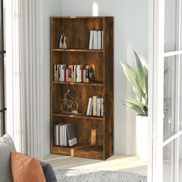 Bibliotecă 4 niveluri stejar fumuriu 60x24x142 cm lemn compozit