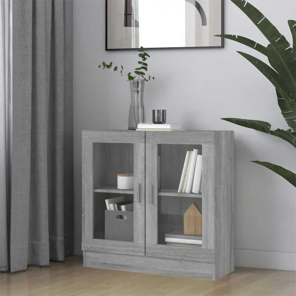 Dulap cu vitrină, gri sonoma, 82,5×30,5×80 cm, lemn prelucrat