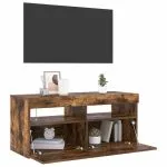Comodă TV cu lumini LED, stejar fumuriu, 90x35x40 cm