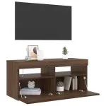 Comodă TV cu lumini LED, stejar maro, 90x35x40 cm
