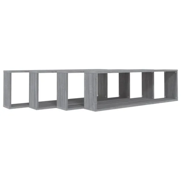 Rafturi de perete cub, 4 buc., gri sonoma, 100x15x30 cm, lemn