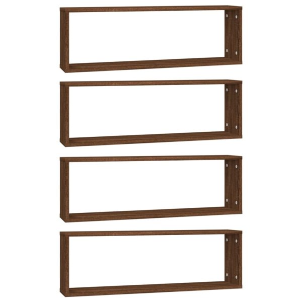 Rafturi de perete cub, 4 buc. stejar maro, 80x15x26,5 cm, lemn