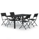 Set de servit masa pentru grădină, 5 piese, gri și negru