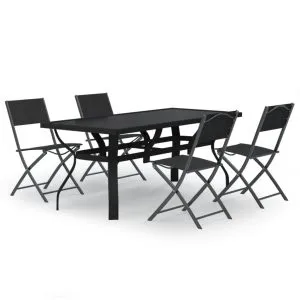 Set de servit masa pentru grădină, 5 piese, gri și negru