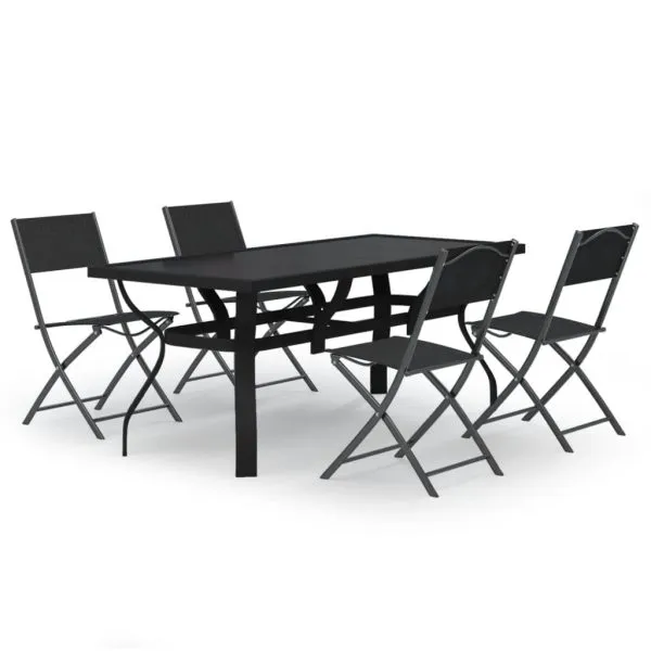 Set de servit masa pentru grădină, 5 piese, gri și negru