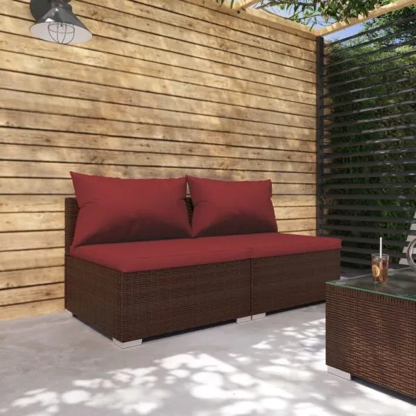 Set mobilier relaxare grădină cu perne 2 piese maro poliratan