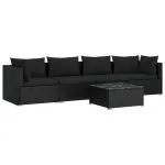 Set mobilier de grădină cu perne, 5 piese, negru, poliratan