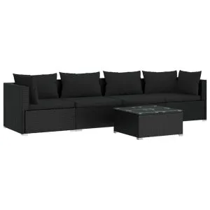 Set mobilier de grădină cu perne, 5 piese, negru, poliratan
