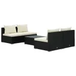 Set mobilier de grădină cu perne, 5 piese, negru, poliratan