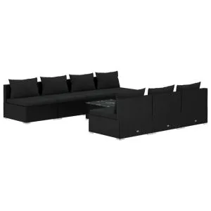 Set mobilier de grădină cu perne, 8 piese, negru, poliratan