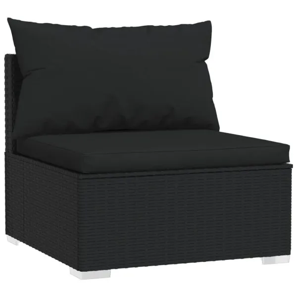 Set mobilier de grădină cu perne, 8 piese, negru, poliratan