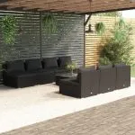 Set mobilier de grădină cu perne, 8 piese, negru, poliratan