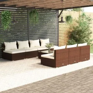 Set mobilier de grădină cu perne, 8 piese, maro, poliratan