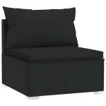 Set mobilier de grădină cu perne, 9 piese, negru, poliratan