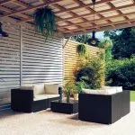 Set mobilier de grădină cu perne, 5 piese, negru, poliratan