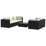 Set mobilier de grădină cu perne, 6 piese, negru, poliratan
