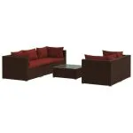 Set mobilier de grădină cu perne, 6 piese, maro, poliratan