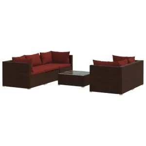 Set mobilier de grădină cu perne, 6 piese, maro, poliratan
