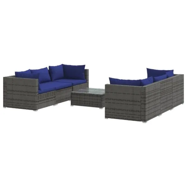 Set mobilier de grădină cu perne, 7 piese, gri, poliratan