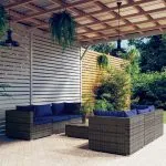Set mobilier de grădină cu perne, 7 piese, gri, poliratan