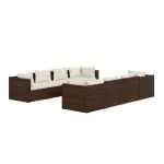 Set mobilier de grădină cu perne, 9 piese, maro, poliratan