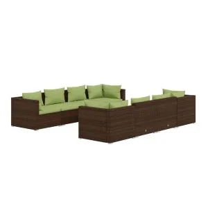 Set mobilier de grădină cu perne, 9 piese, maro, poliratan