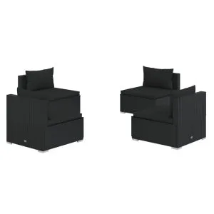 Set mobilier de grădină cu perne, 4 piese, negru, poliratan