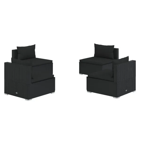 Set mobilier de grădină cu perne, 4 piese, negru, poliratan