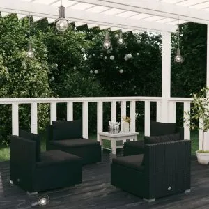 Set mobilier de grădină cu perne, 4 piese, negru, poliratan