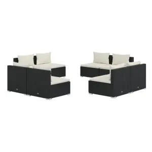 Set mobilier de grădină cu perne, 8 piese, negru, poliratan