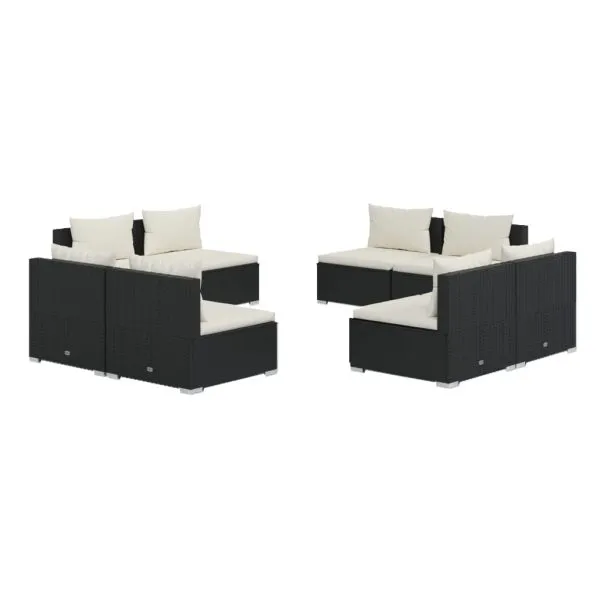 Set mobilier de grădină cu perne, 8 piese, negru, poliratan
