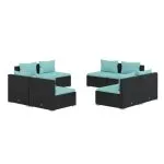 Set mobilier de grădină cu perne, 8 piese, negru, poliratan