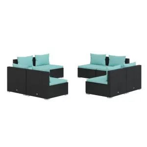 Set mobilier de grădină cu perne, 8 piese, negru, poliratan