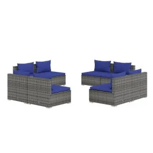 Set mobilier de grădină cu perne, 8 piese, gri, poliratan