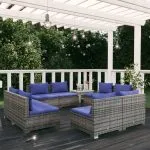 Set mobilier de grădină cu perne, 8 piese, gri, poliratan