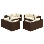 Set mobilier de grădină cu perne, 8 piese, maro, poliratan