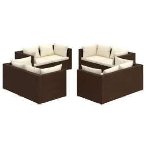 Set mobilier de grădină cu perne, 8 piese, maro, poliratan