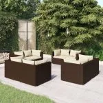 Set mobilier de grădină cu perne, 8 piese, maro, poliratan