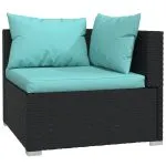 Set mobilier de grădină cu perne, 9 piese, negru, poliratan