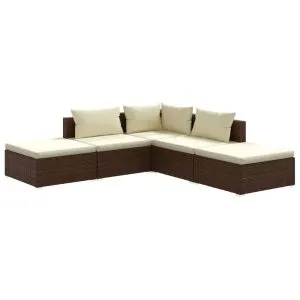 Set mobilier de grădină cu perne, 5 piese, maro, poliratan