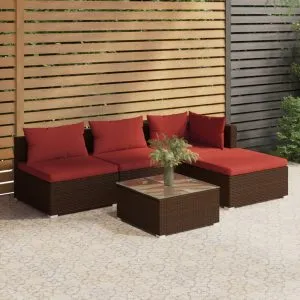 Set mobilier de grădină cu perne, 5 piese, maro, poliratan
