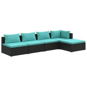 Set mobilier de grădină cu perne, 5 piese, negru, poliratan