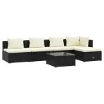 Set mobilier de grădină cu perne, 6 piese, negru, poliratan