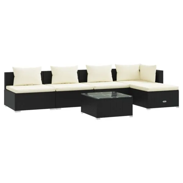Set mobilier de grădină cu perne, 6 piese, negru, poliratan