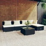 Set mobilier de grădină cu perne, 6 piese, negru, poliratan
