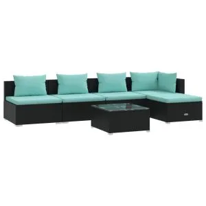 Set mobilier de grădină cu perne, 6 piese, negru, poliratan